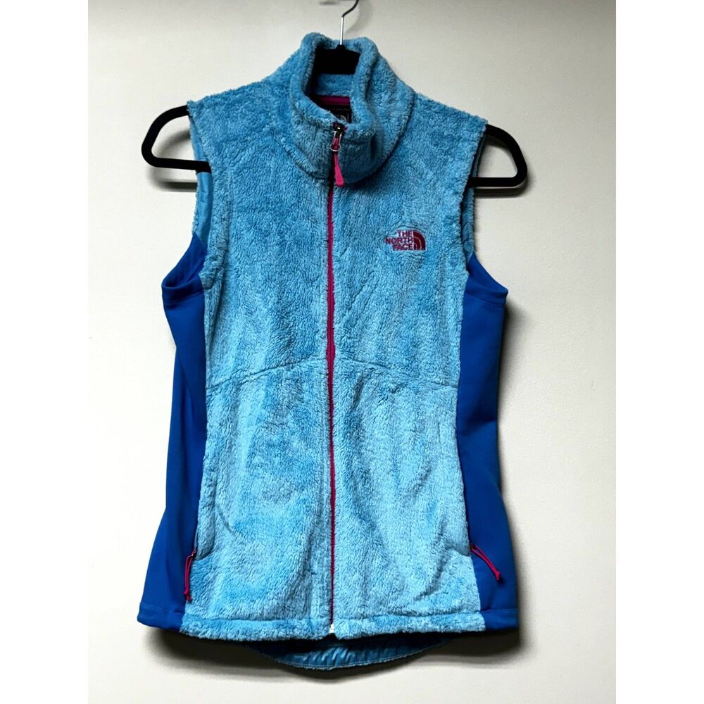 THE NORTH FACE Sherpa Fleece Zip Front Sleeveless Vest Turquoise/Blue/Pink, Sz S